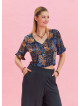 V Neck Lace Back Detail Buttoned Bohemian Blouse 4636